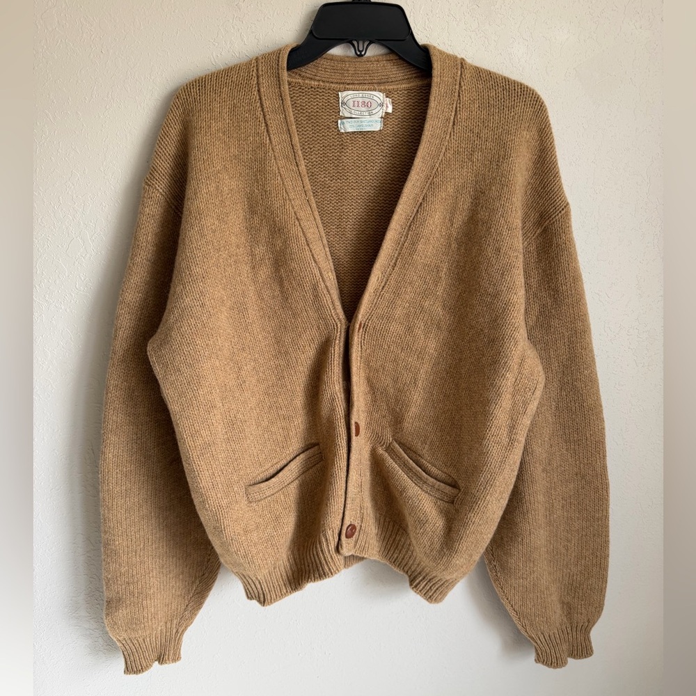 Lord Essex II80 Tan Shetland Wool Camelshair Blend Cardigan Womens L Vintage